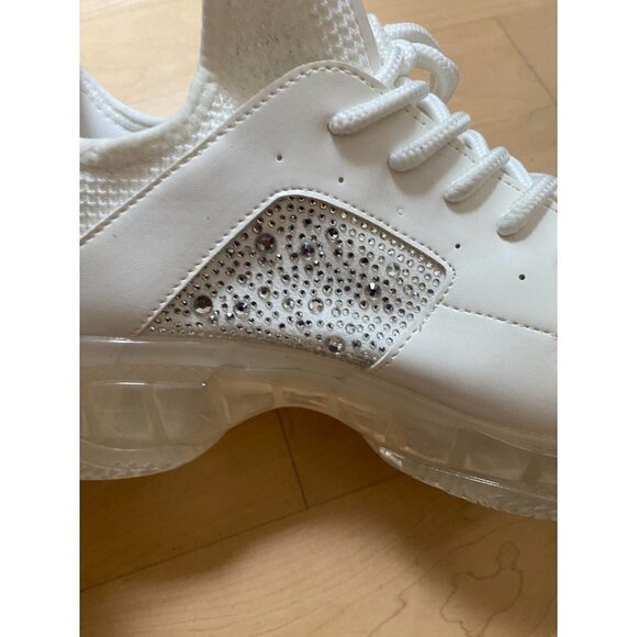 Steve Madden "Vance" white platform Sneaker rhinestone Womens lace up - Picture 4 of 9